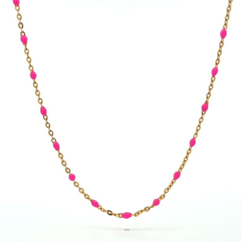 PINK ENAMEL GOLD BEADED NECKLACE